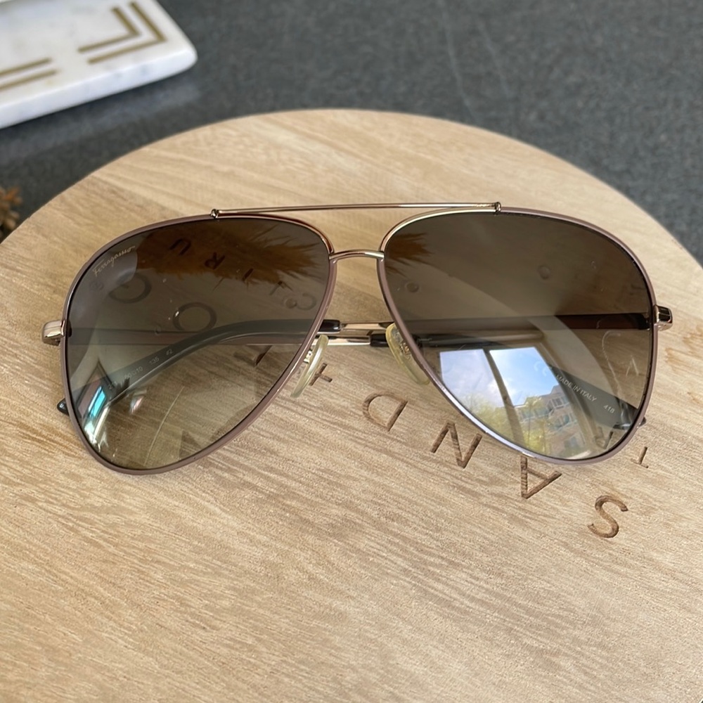 Salvatore Ferragamo aviator brown metal sunglasses